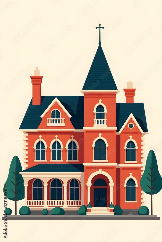 Fototapeta premium Minimalist Victorian Castle Vector Illustration