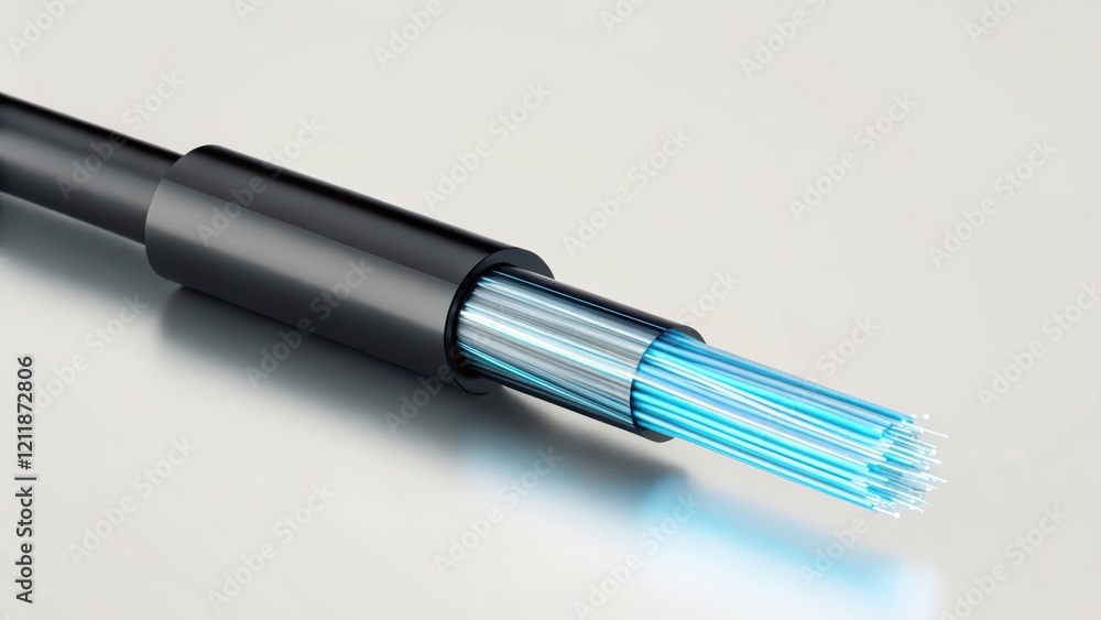 Fototapeta premium Fiber optic cable with glowing core strands