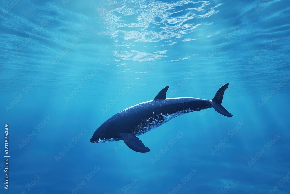 Fototapeta premium Majestic whale swimming gracefully in deep blue ocean waters