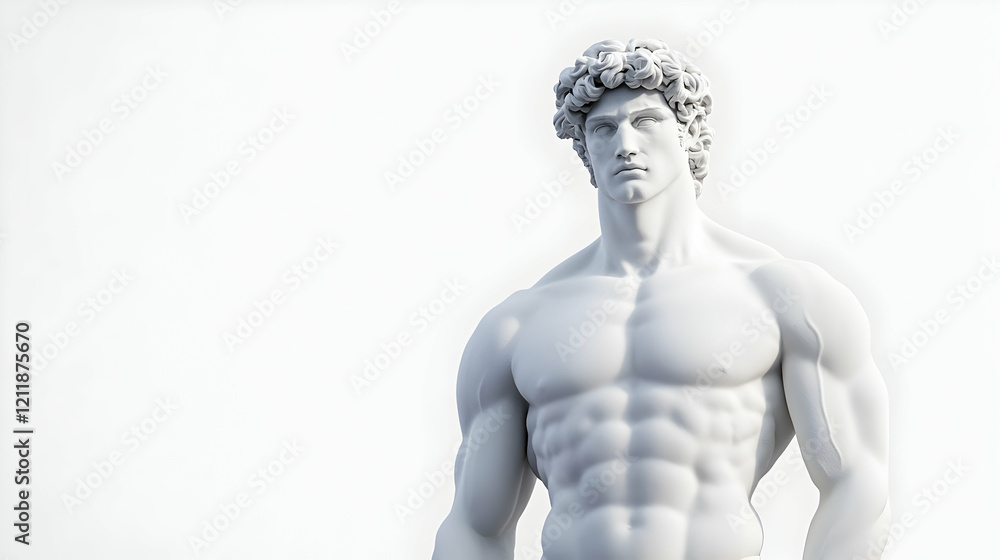 Muscular statue, classical pose, white background, studio shot; ideal for fitness, art, or health websites Muscular statue, classical pose, white background, studio shot; ideal for fitness, art, or health websites