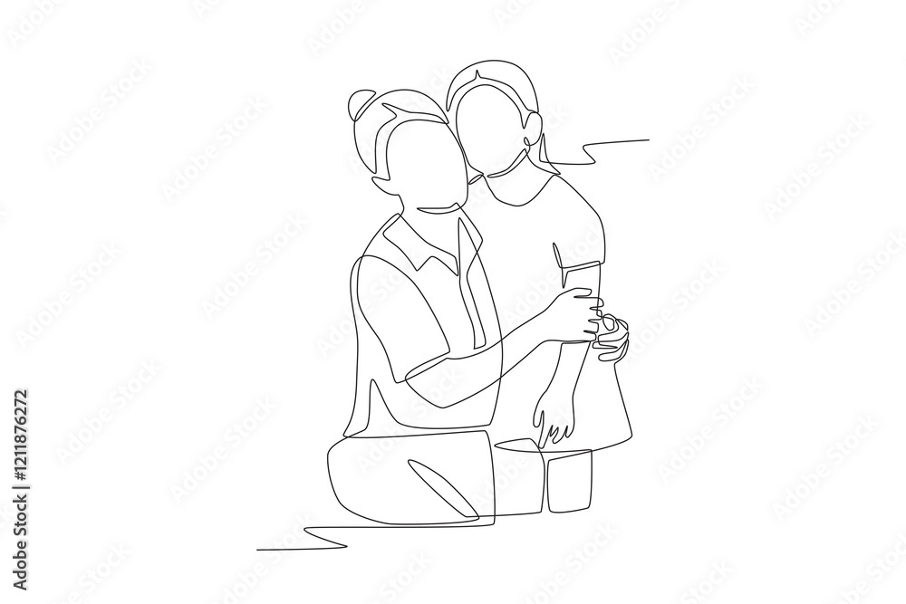 Mom and daughter concept one-line drawing Mom and daughter concept one-line drawing