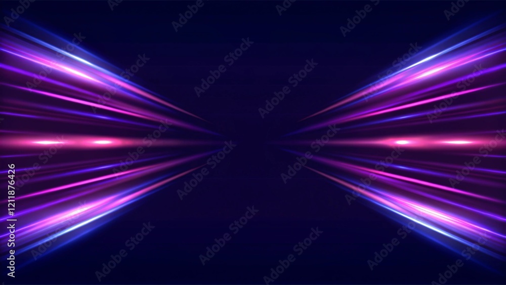 Image of speed motion on the road. Abstract background in blue and purple neon glow colors. Speed of light in a galaxy. Panoramic high speed technology concept, light abstract background, futuristic Image of speed motion on the road. Abstract background in blue and purple neon glow colors. Speed of light in a galaxy. Panoramic high speed technology concept, light abstract background, futuristic