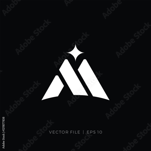 initial letter M or AM MA mountain with star logo