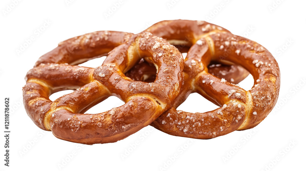 Delicious soft pretzels with coarse salt isolated on transparent background Delicious soft pretzels with coarse salt isolated on transparent background