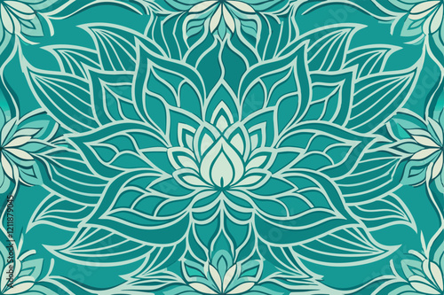 Teal Floral Mandala Intricate Design, Pattern, Ornament, Art.
