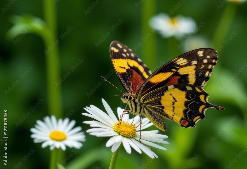 Fototapeta premium Vibrant Butterfly on Daisy Flower