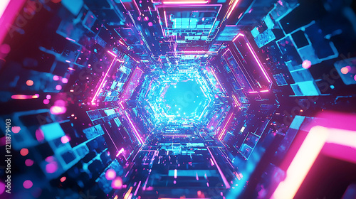 Fototapeta Naklejka Na Ścianę i Meble -  ネオンライトのトンネル