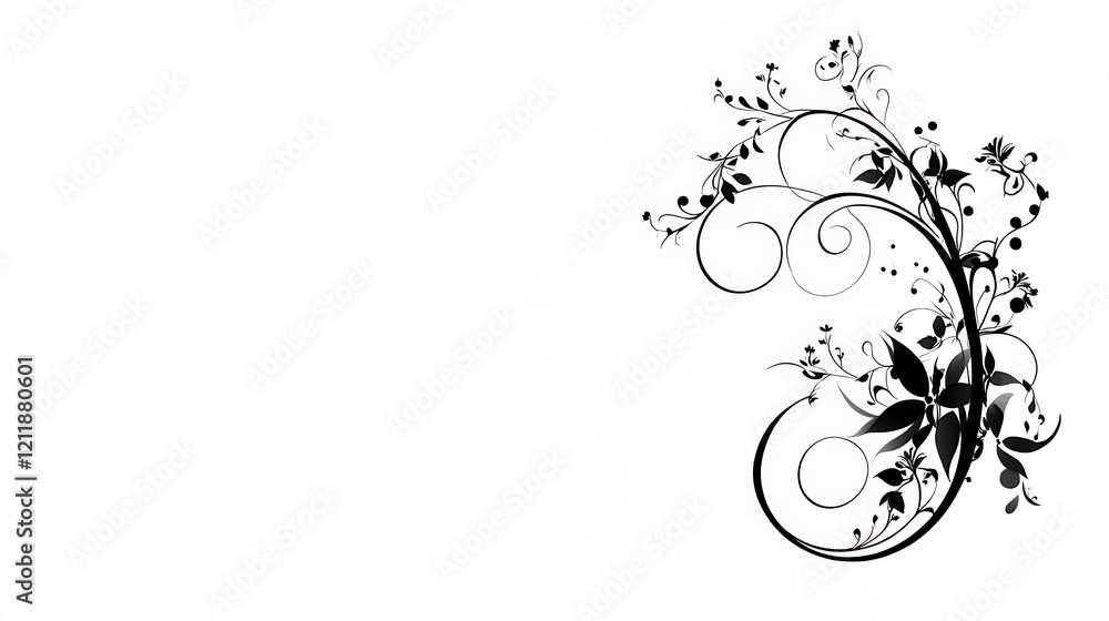 Elegant Black Floral Design on White Background Elegant Black Floral Design on White Background