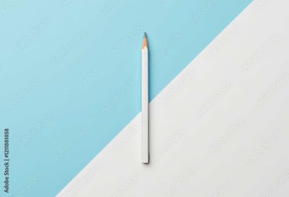White pencil on blue and white background White pencil on blue and white background