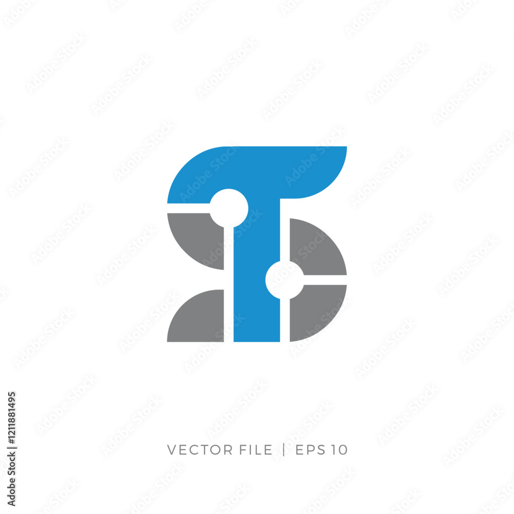 initial letter TS ST tech circuit dot logo initial letter TS ST tech circuit dot logo