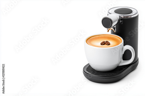 Freshly brewed cup of espresso, isolated on white background photo