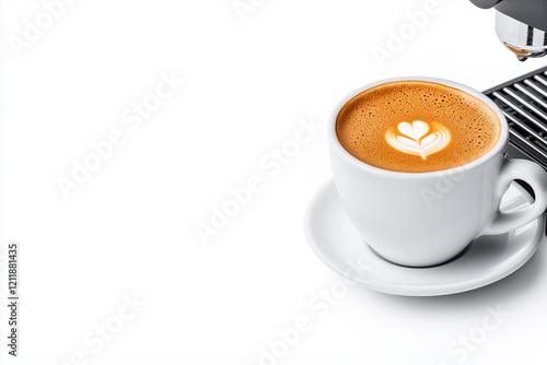 Freshly brewed cup of espresso, isolated on white background photo