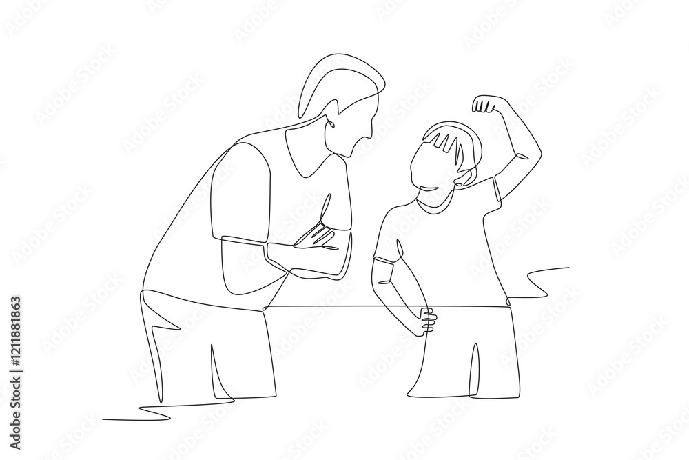 Father and daughter are joking. Dad and daughter concept one-line drawing Father and daughter are joking. Dad and daughter concept one-line drawing