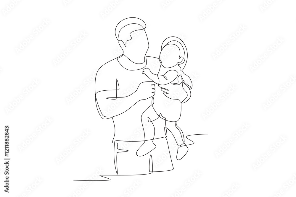 Father carrying his daughter. Dad and daughter concept one-line drawing Father carrying his daughter. Dad and daughter concept one-line drawing