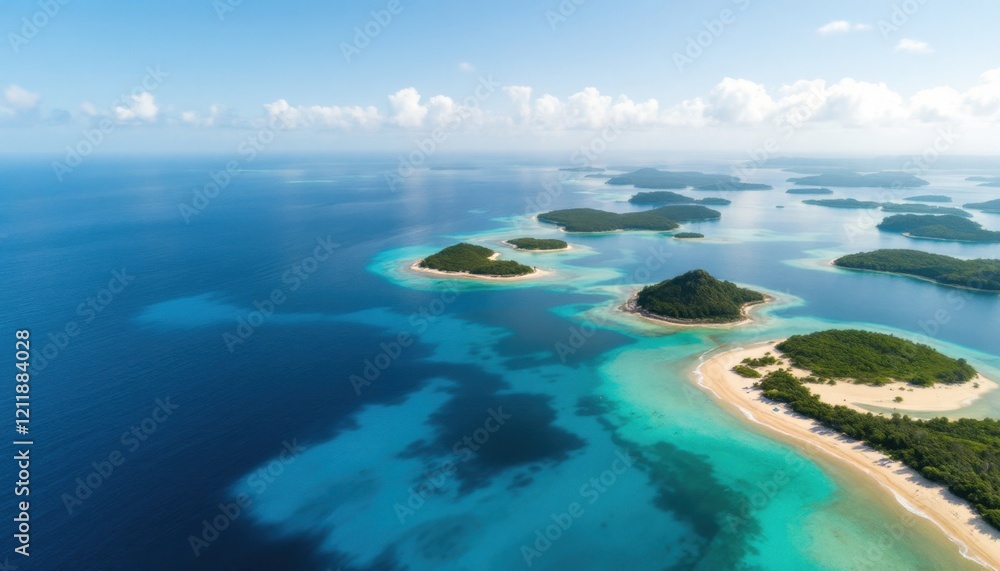 Obraz premium Aerial view of tropical islands with pristine beaches and azure waters