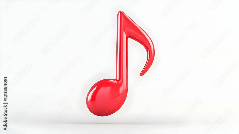 Red musical note, 3D rendering, white background, music symbol, for website design Red musical note, 3D rendering, white background, music symbol, for website design