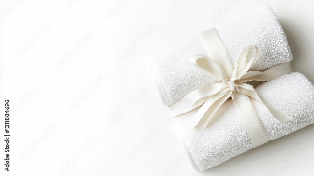 Rolled White Towels Tied with Ribbon for Guests Rolled White Towels Tied with Ribbon for Guests