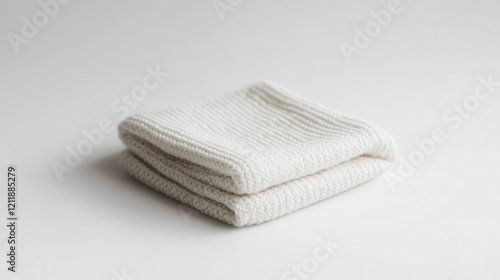 Folded Small White Washcloth on Minimal Background