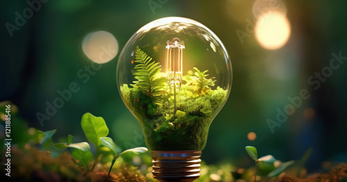 Glühbirne aus pflanzlichen Materialien - Konzept für grüne Energie und Nachhaltigkeit