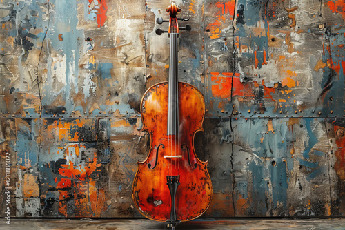 Musical string instrument violin, antique vintage instrument in case. Luxury expensive antiques display.