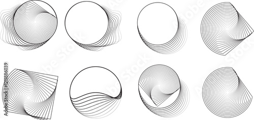 Lines in Circle Form . Rotate rounded shape Vector Illustration .Rotating circles form a ring.Rotating design element . Various circle lines forming round frame . Abstract Geometric line art .
