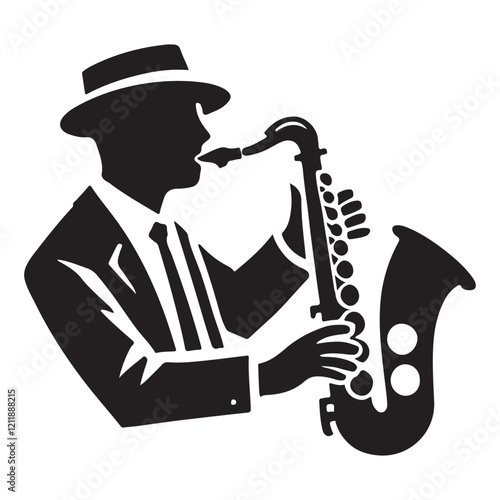Silhouette Illustration of a Jazz Musician Playing Saxophone