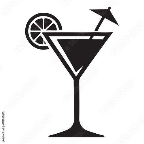 Cocktail Silhouette Refreshing Drink Icon Illustration