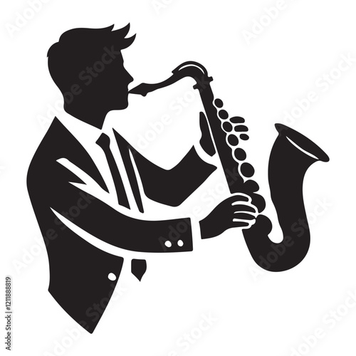Saxophone Player Silhouette Illustration Jazz Music Icon