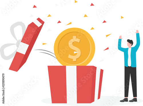 Open gift box with money bonus. Stimulation and motivation for effective work.