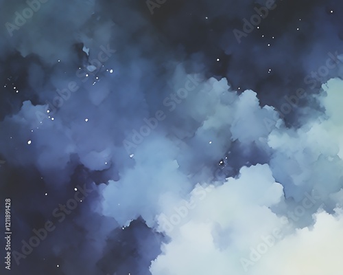 Abstract blue and white nebula cloudscape.