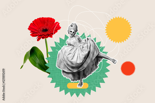 Bild auf Leinwand Contemporary poster trend art collage of happy royal queen dance international w