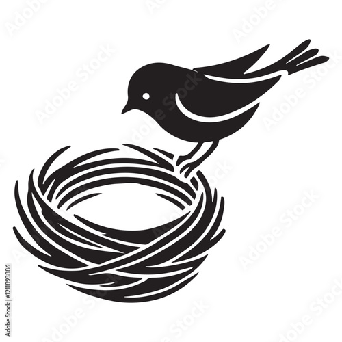 Bird on Nest Silhouette Illustration for Nature Lovers