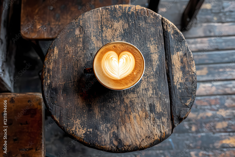 A creamy cappuccino with a heart-shaped foam art, placed on a cozy cafe table, symbolizing love and relaxation A creamy cappuccino with a heart-shaped foam art, placed on a cozy cafe table, symbolizing love and relaxation