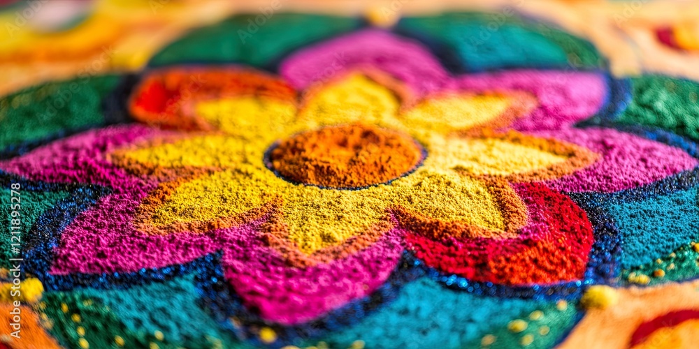 Vibrant Holi Rangoli Powder Pattern Close Up for Festive Designs Vibrant Holi Rangoli Powder Pattern Close Up for Festive Designs