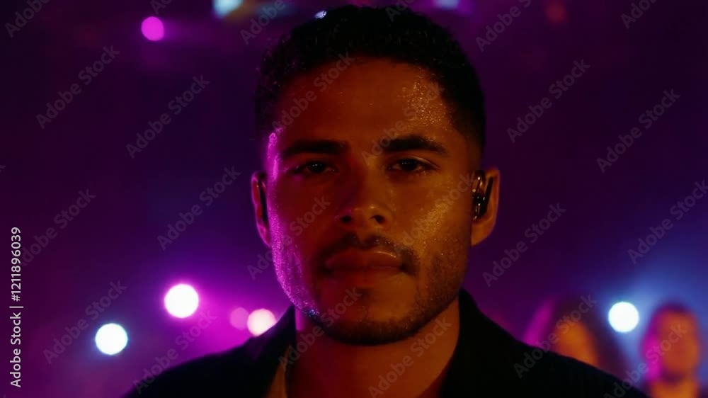 Musician Performs Passionately Under Vibrant Lights at Live Event in City Venue Musician Performs Passionately Under Vibrant Lights at Live Event in City Venue