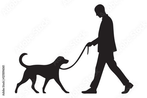 Silhouette Illustration Man Walking Dog on Leash