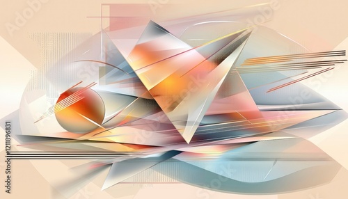 Abstract Geometric Composition with Pastel Tones and Overlapping Shapes