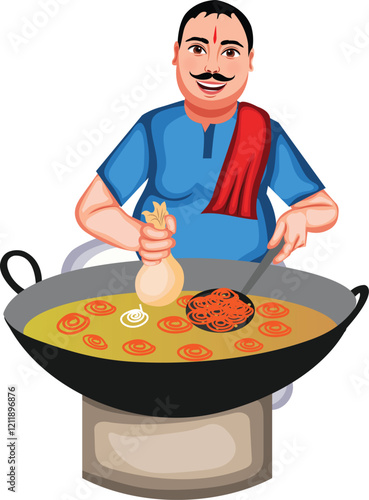 Indian Confectioner Making Indian Sweet Jalebi Vector Illustration