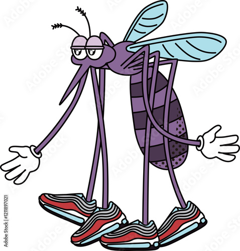 Retro and cartoon style mosquito character illustration
