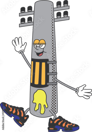 Retro and cartoonish character illustration of a telegraph pole.