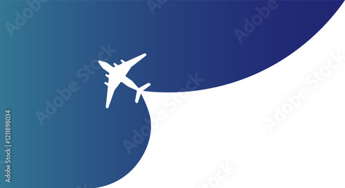 Illustration of simple airplane travel opens the background behind itself. Banner for a trip abroad on vacation.