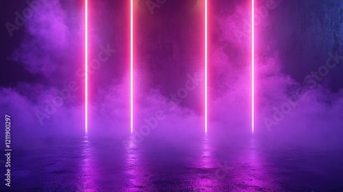 Wallpaper Mural Neon lights illuminate smoky, dark room. Torontodigital.ca