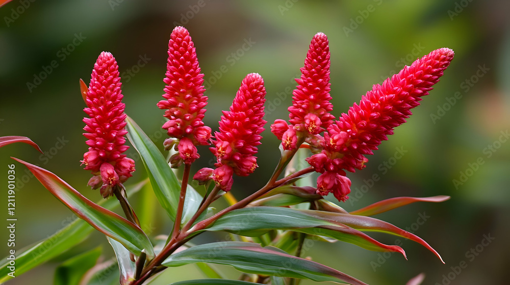 Vibrant red flowers blooming in lush garden, close-up view, nature background, ideal for botanical websites Vibrant red flowers blooming in lush garden, close-up view, nature background, ideal for botanical websites