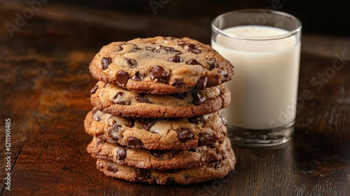 Wallpaper Mural Delicious Chocolate Chip Cookies Piled High with Glass of Milk Torontodigital.ca