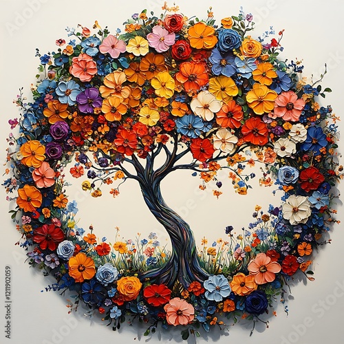 Vibrant Floral Tree Circle Illustration photo