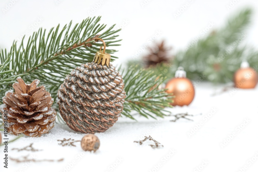 Group of pine cones resting on snowy terrain, perfect for winter scenes or nature-inspired designs Group of pine cones resting on snowy terrain, perfect for winter scenes or nature-inspired designs