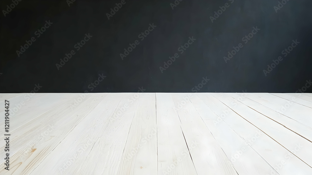 White wood floor against dark wall background; perfect for product display or website design White wood floor against dark wall background; perfect for product display or website design