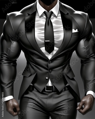 Muscular man in a sharp black suit.