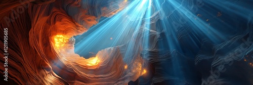 Wallpaper Mural A surreal digital art of a glowing canyon seen from within with rays of sunlight streaming through narrow openings Torontodigital.ca