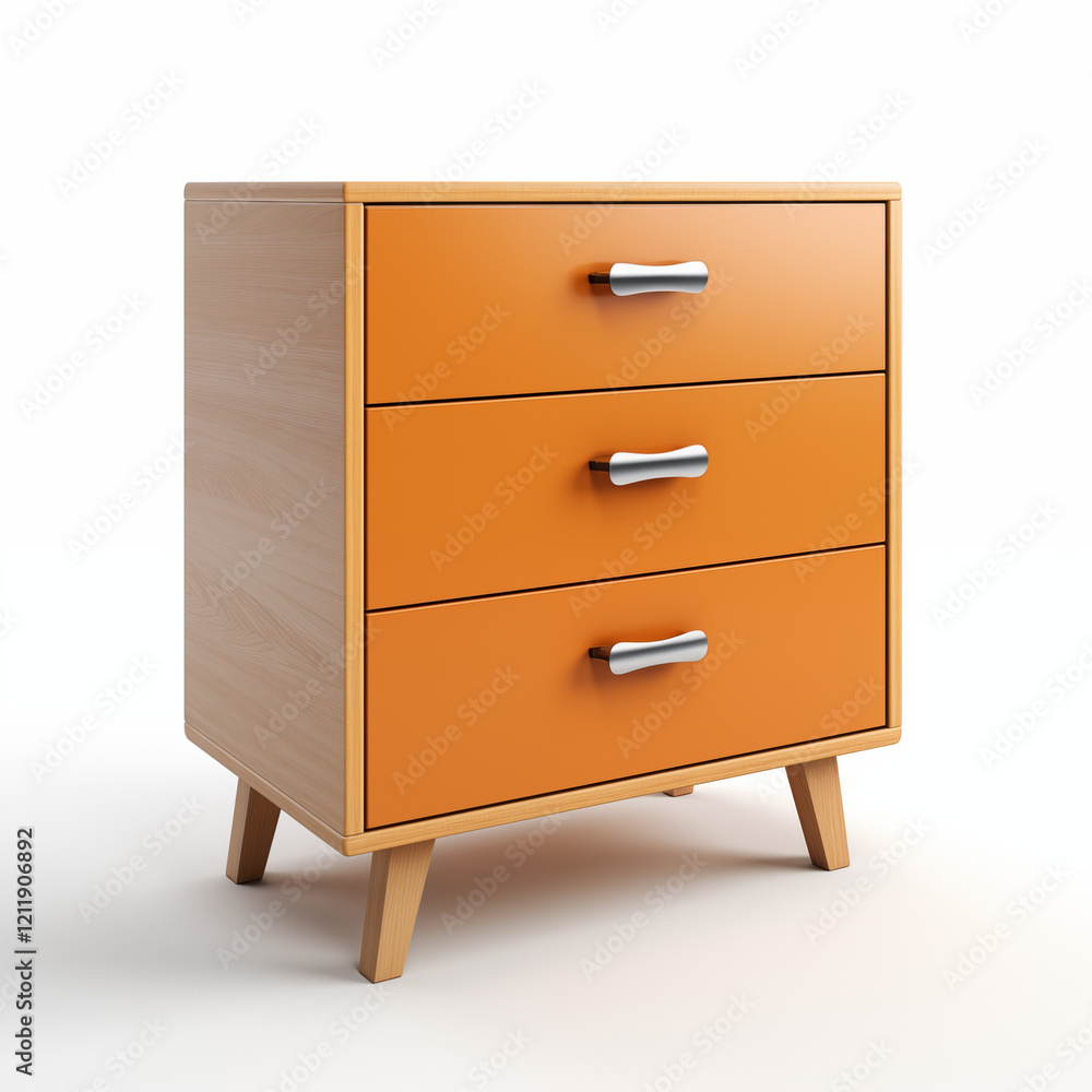 MidCentury Modern Orange Chest of Drawers Wooden Legs Three Drawers MidCentury Modern Orange Chest of Drawers Wooden Legs Three Drawers